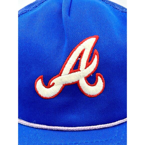 Vintage 1990s Atlanta Braves Hat Cap Snapback Blue Red Mesh Baseball Twins Logo - Picture 5 of 10
